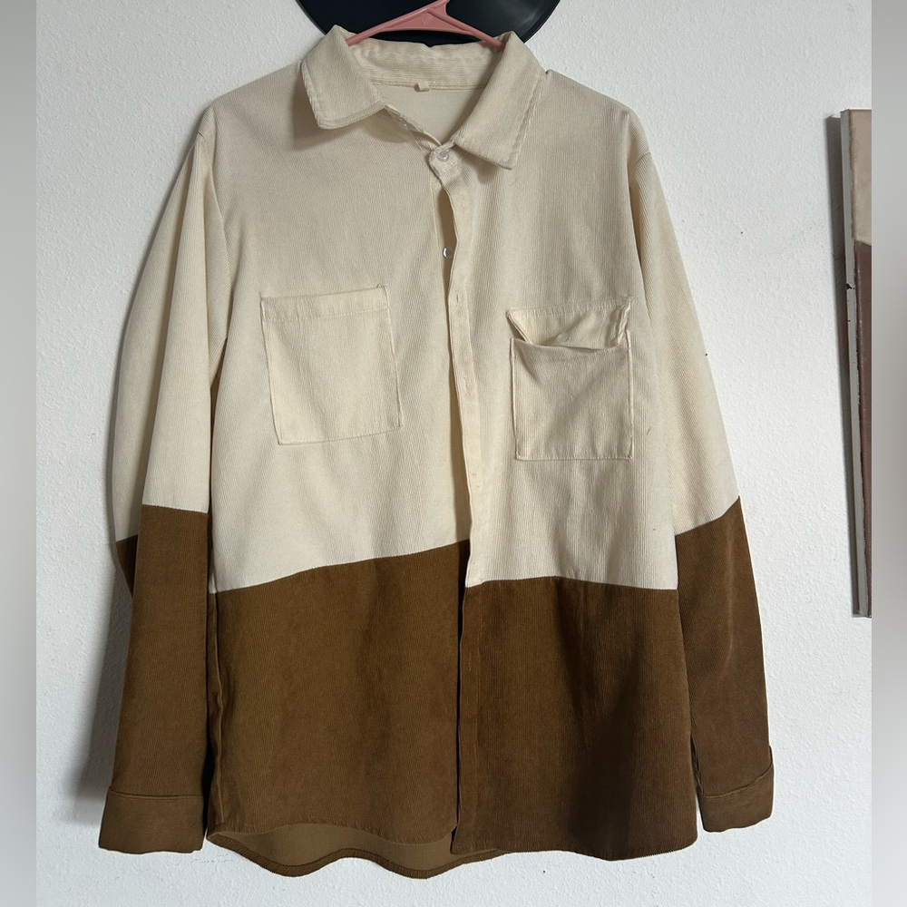 Two-Tone Cream and Brown Men's Shirt